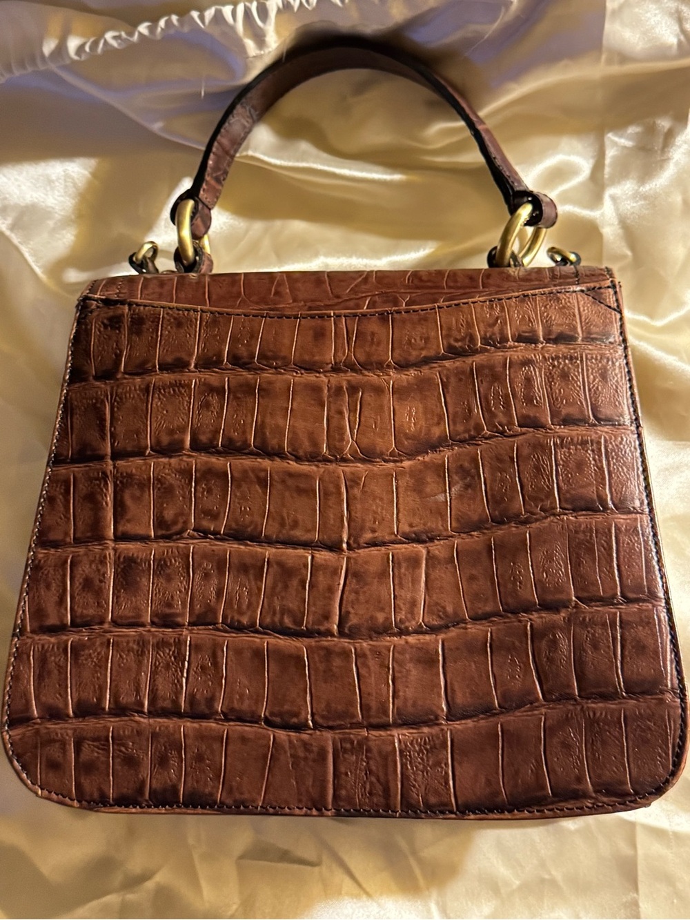 Brahmin Olivia Rose Lady Croc-Embossed Top Handle Crossbody in Deep Rich Brown - Picture 4 of 16